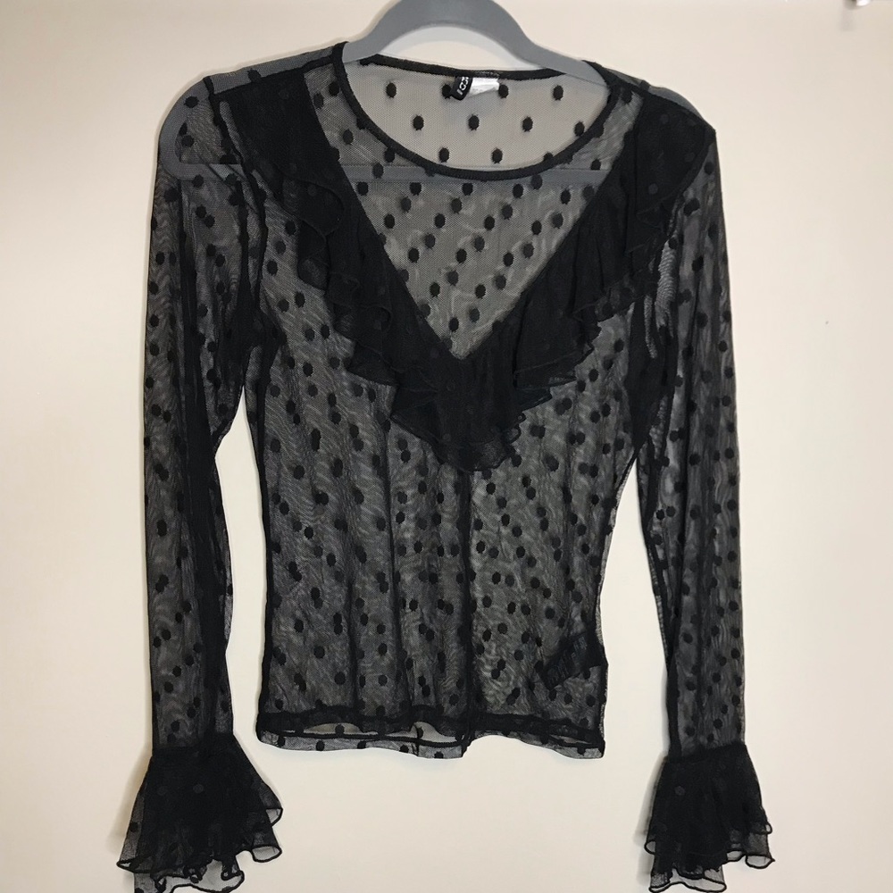 Mesh polka dot top with ruffles